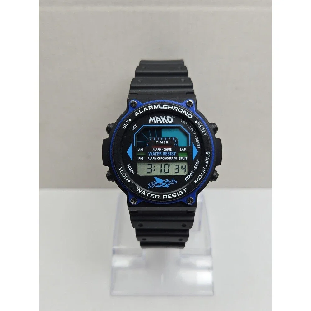 Vintage Freestyle Shark Mako LCD Digital Alarm Chronograph Blue Mens New Battery
